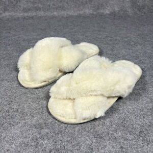 Unbranded Faux Fur Criss Cross Slippers Size 7-8 Cream Plush House Shoes